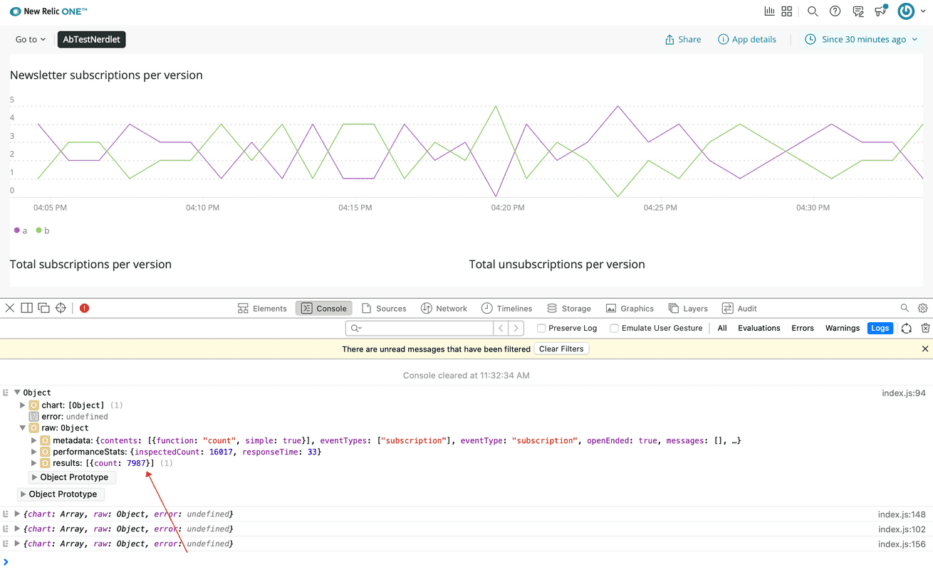 Your query data in the console